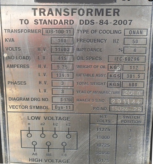 Qual é a placa de identificação dos transformadores?